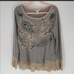 Sundance pullover floral beaded top
